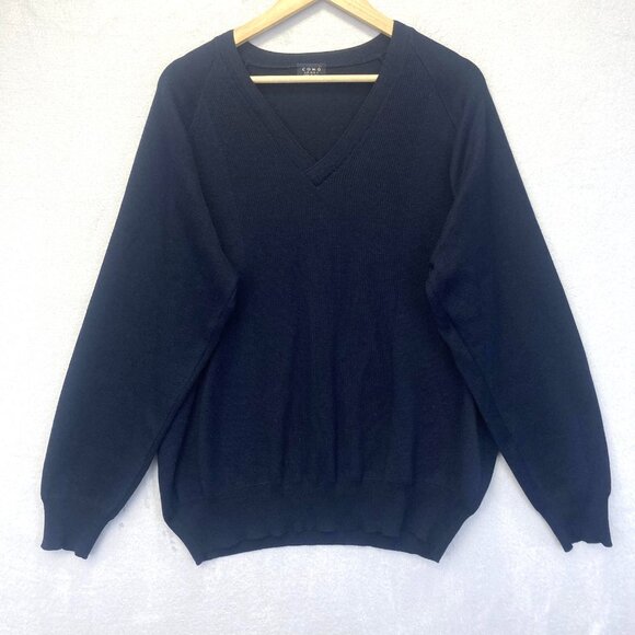 Como Sport Italy Merino Wool Silk Sweater Mens XL Navy Blue Preppy V-Neck - Picture 1 of 14